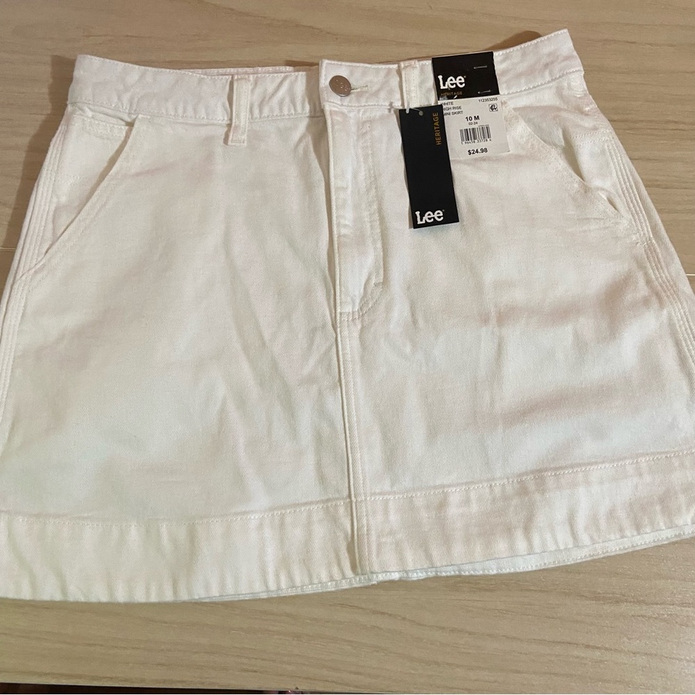 Lee Heritage White Denim Mini Skirt High Rise Stretch Western Cowgirl Size 10 - Picture 10 of 11